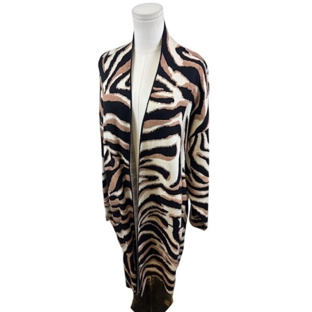 LB70 Lloyd Boston Tiger Print Open Front Duster Cardigan Long Sweater  Size 1X
